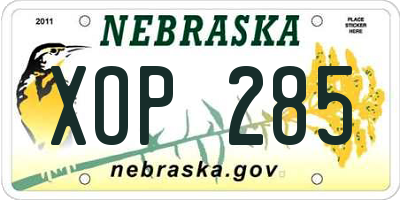 NE license plate XOP285