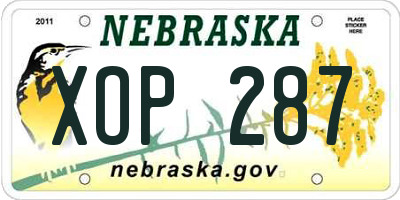 NE license plate XOP287