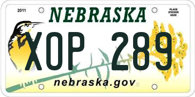 NE license plate XOP289