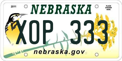 NE license plate XOP333