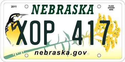 NE license plate XOP417