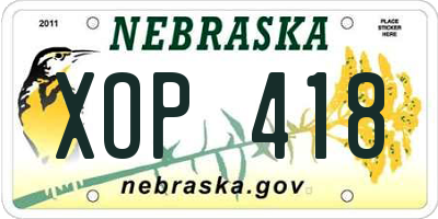 NE license plate XOP418
