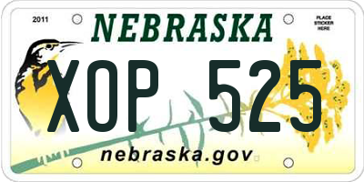 NE license plate XOP525