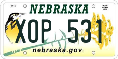 NE license plate XOP531