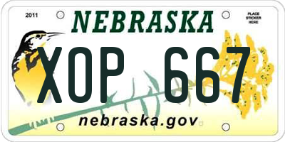 NE license plate XOP667