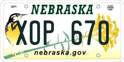 NE license plate XOP670