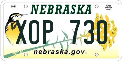 NE license plate XOP730