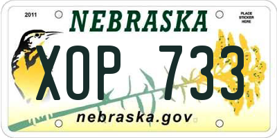 NE license plate XOP733