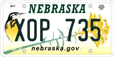 NE license plate XOP735