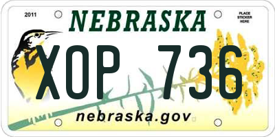 NE license plate XOP736