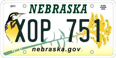 NE license plate XOP751
