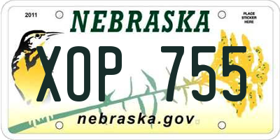NE license plate XOP755