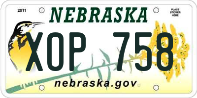NE license plate XOP758
