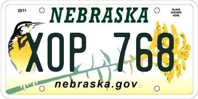 NE license plate XOP768