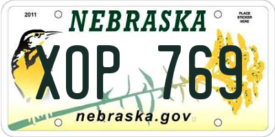 NE license plate XOP769