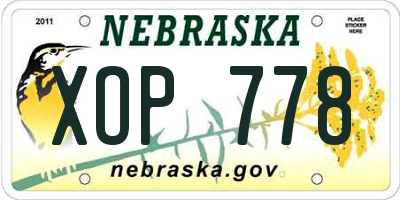 NE license plate XOP778