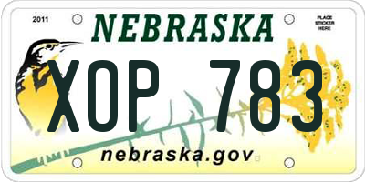 NE license plate XOP783