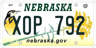NE license plate XOP792