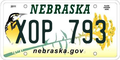 NE license plate XOP793