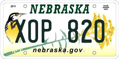 NE license plate XOP820