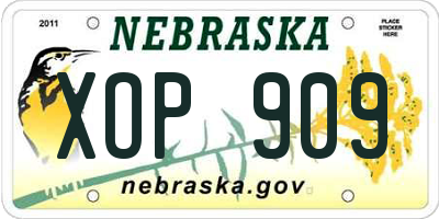 NE license plate XOP909