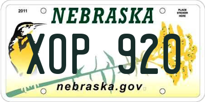 NE license plate XOP920