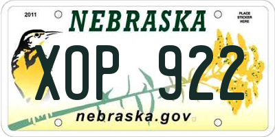 NE license plate XOP922