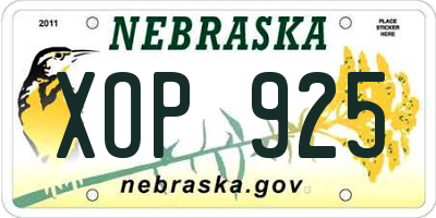 NE license plate XOP925