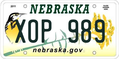 NE license plate XOP989