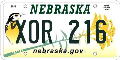 NE license plate XOR216