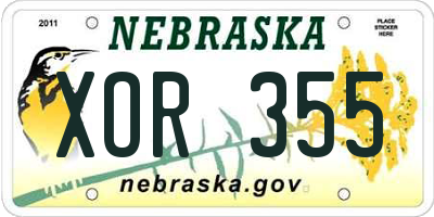 NE license plate XOR355