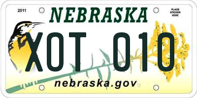 NE license plate XOT010