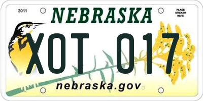 NE license plate XOT017
