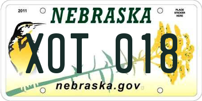 NE license plate XOT018