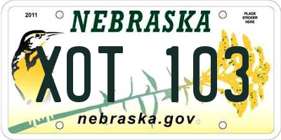 NE license plate XOT103