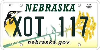 NE license plate XOT117