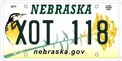 NE license plate XOT118