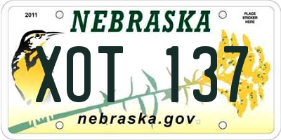 NE license plate XOT137
