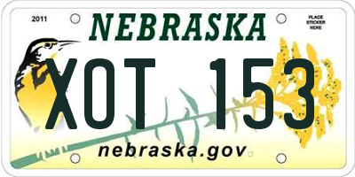 NE license plate XOT153