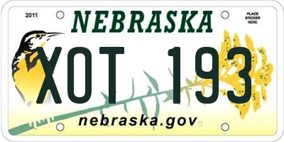 NE license plate XOT193