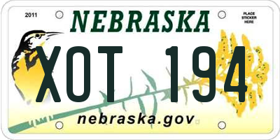 NE license plate XOT194