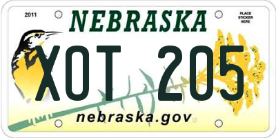 NE license plate XOT205