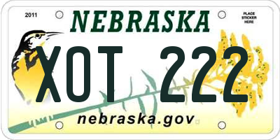 NE license plate XOT222