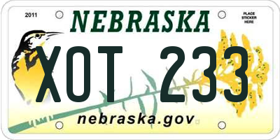 NE license plate XOT233