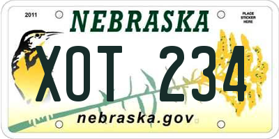 NE license plate XOT234