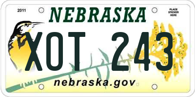 NE license plate XOT243