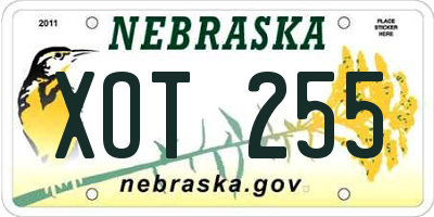 NE license plate XOT255