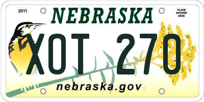 NE license plate XOT270