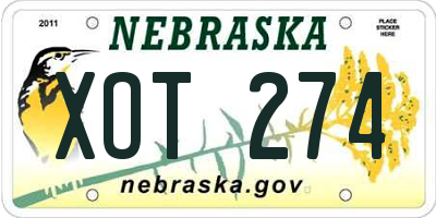 NE license plate XOT274
