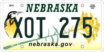 NE license plate XOT275